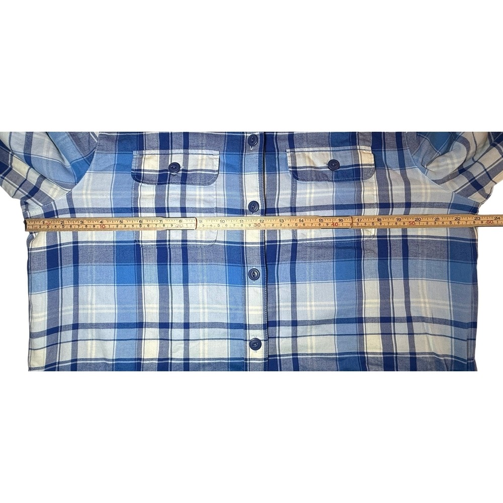L.L.Bean Womens M Fleece-Lined Flannel Hoodie Shirt Blue Plaid Long Sleeve - Picture 8 of 9